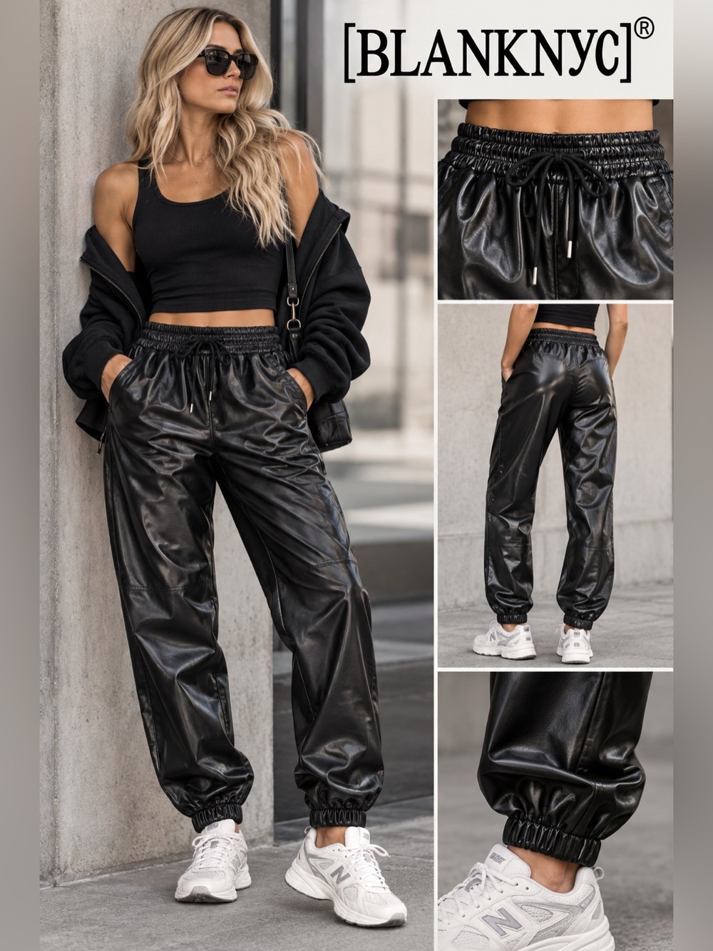 Blank NYC “Running Wild” Black Faux Leather Jogger Pants Size 27 NWT